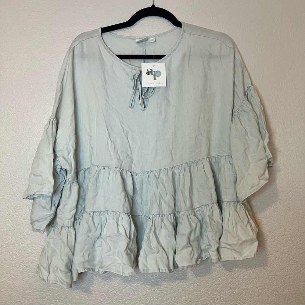 Addyson Parker Light Teal Chambray Blouse – Size Large